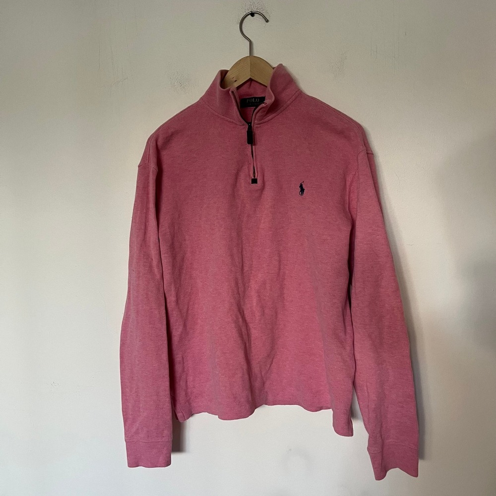 Polo Ralph Lauren Mens Pink Quarter Zip Pullover Sweater Size M Pony Logo